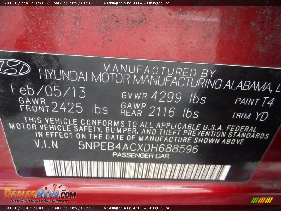 2013 Hyundai Sonata GLS Sparkling Ruby / Camel Photo #24