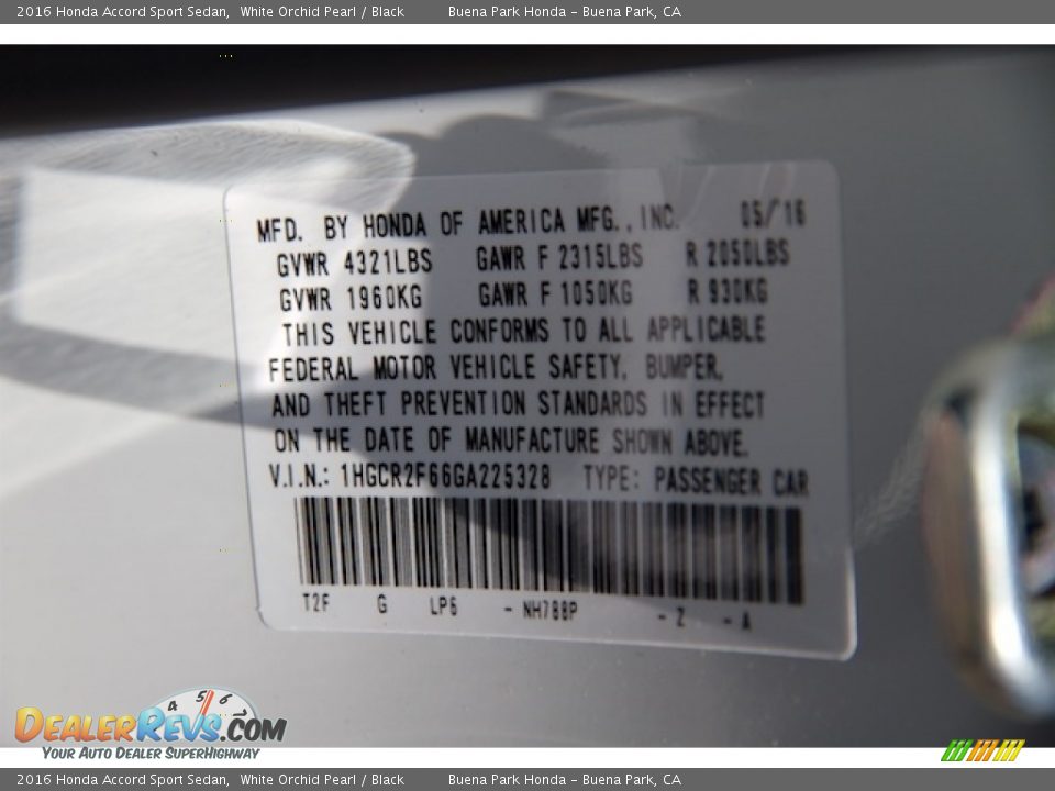 2016 Honda Accord Sport Sedan White Orchid Pearl / Black Photo #18