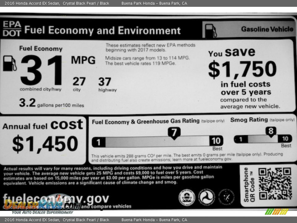 2016 Honda Accord EX Sedan Crystal Black Pearl / Black Photo #18