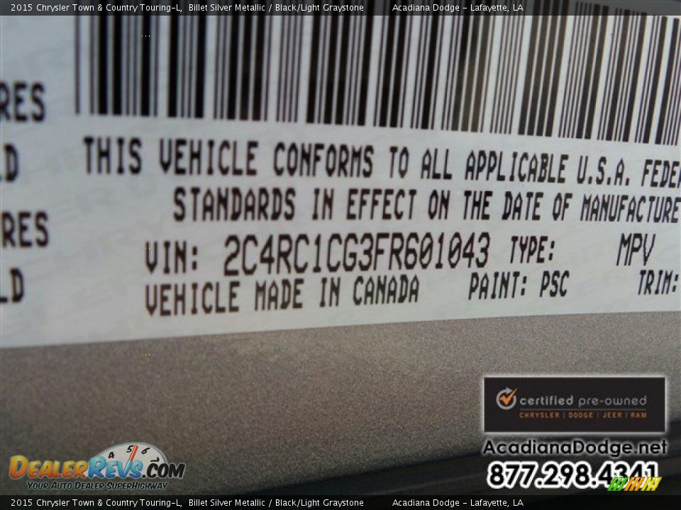 2015 Chrysler Town & Country Touring-L Billet Silver Metallic / Black/Light Graystone Photo #16