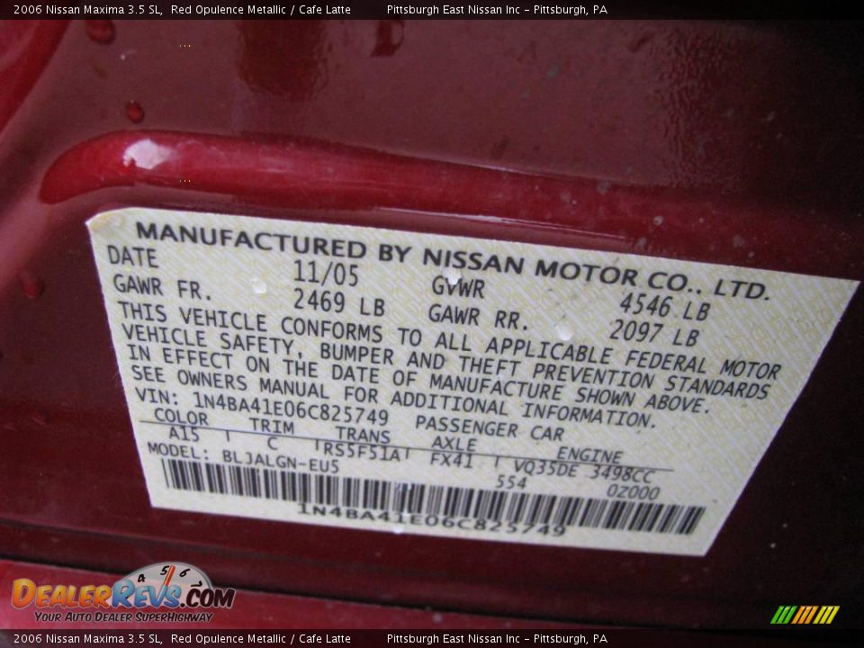2006 Nissan Maxima 3.5 SL Red Opulence Metallic / Cafe Latte Photo #14
