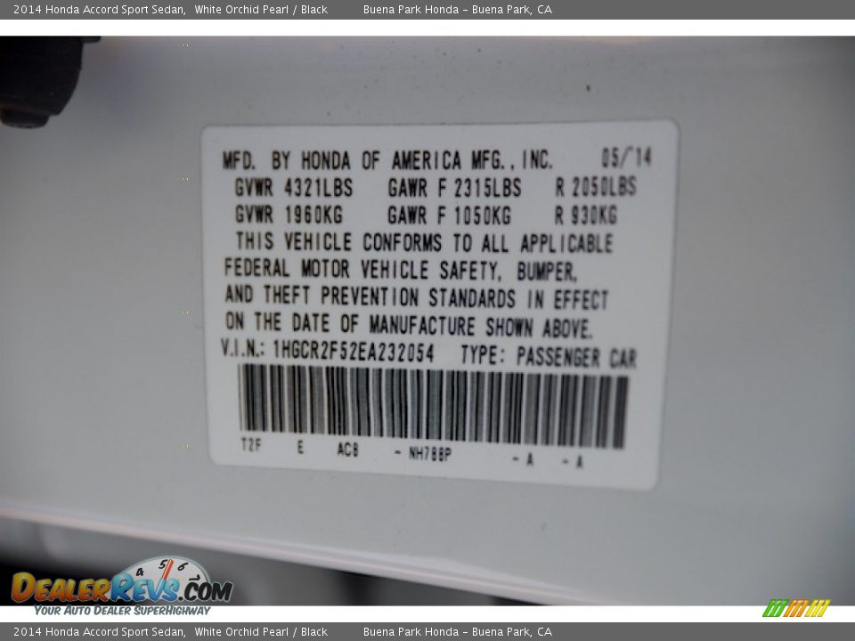 2014 Honda Accord Sport Sedan White Orchid Pearl / Black Photo #32