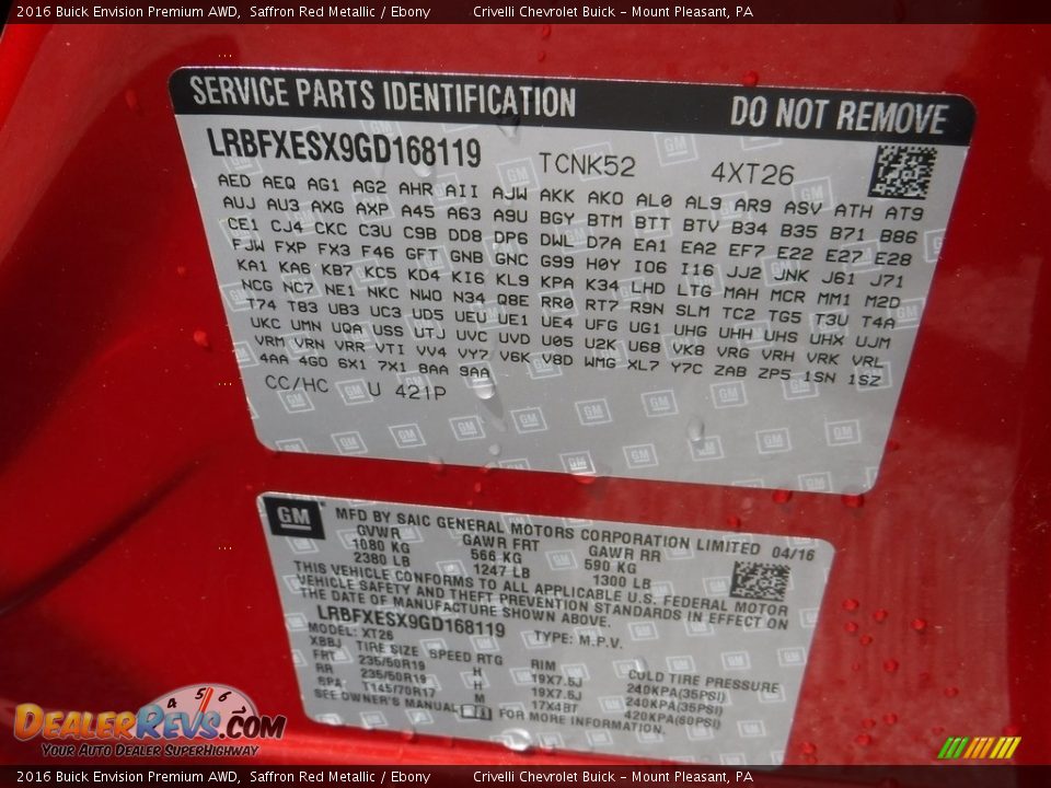2016 Buick Envision Premium AWD Saffron Red Metallic / Ebony Photo #27
