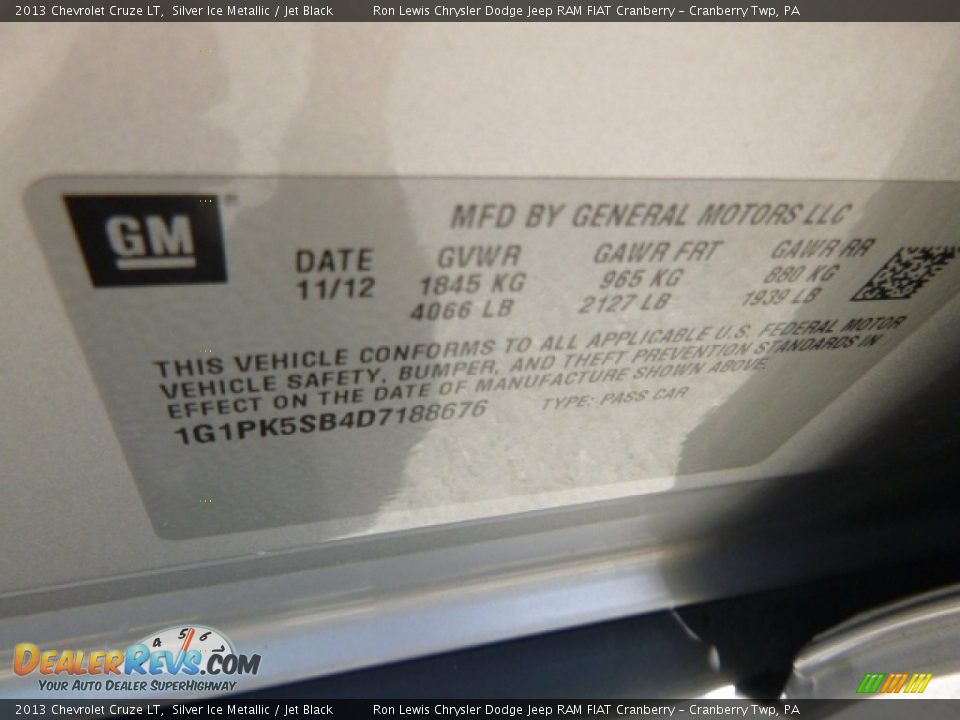 2013 Chevrolet Cruze LT Silver Ice Metallic / Jet Black Photo #15