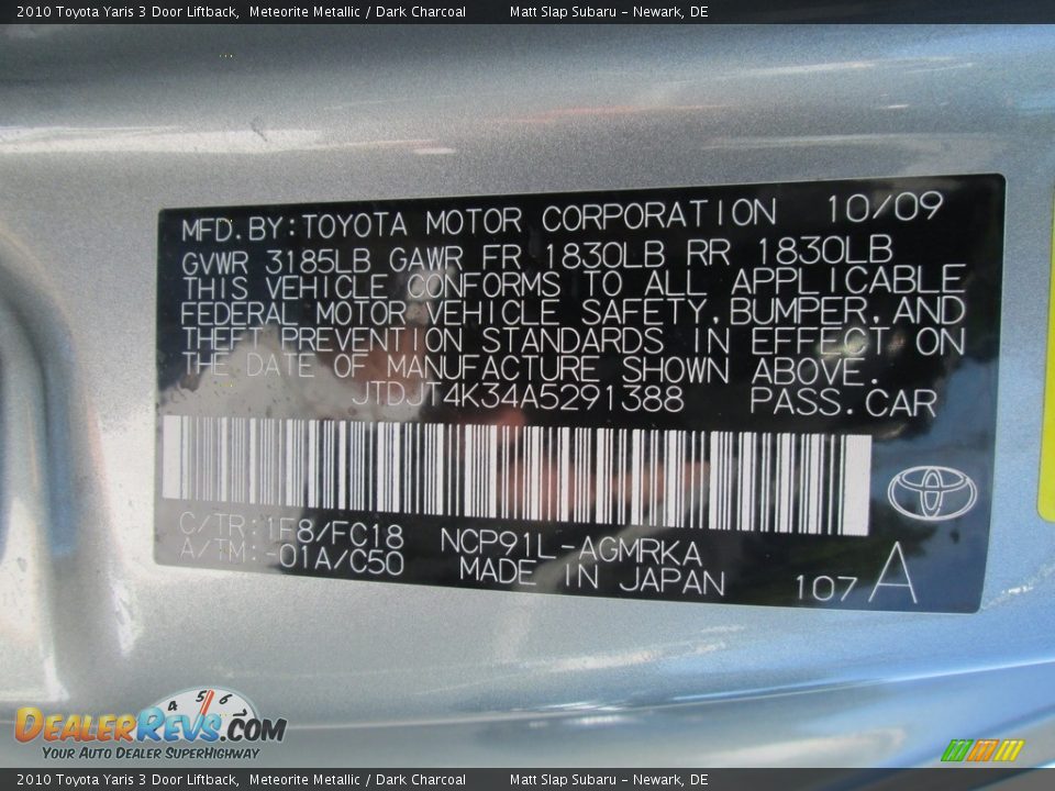 2010 Toyota Yaris 3 Door Liftback Meteorite Metallic / Dark Charcoal Photo #24