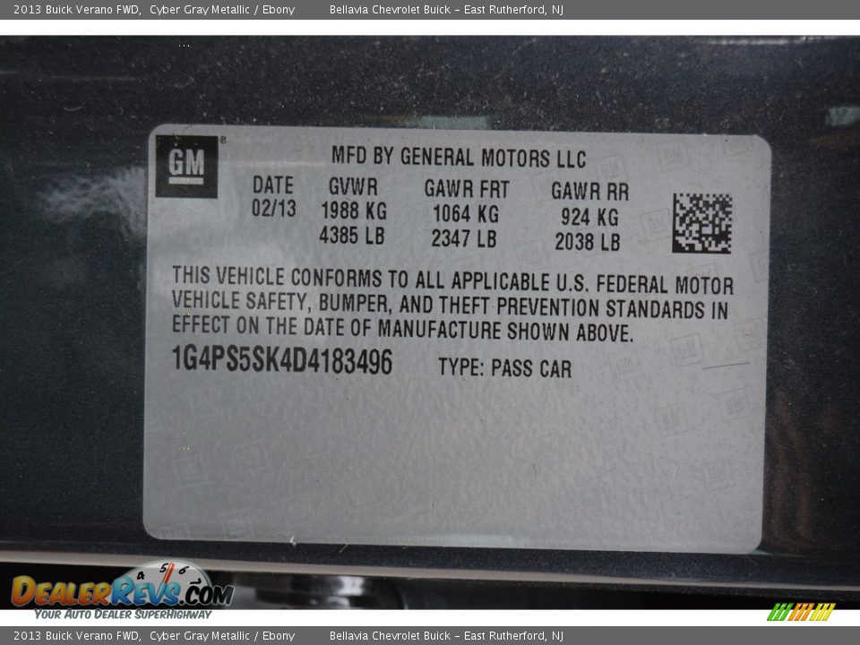 2013 Buick Verano FWD Cyber Gray Metallic / Ebony Photo #20