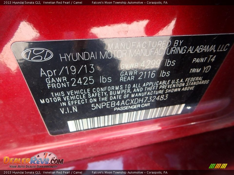 2013 Hyundai Sonata GLS Venetian Red Pearl / Camel Photo #4