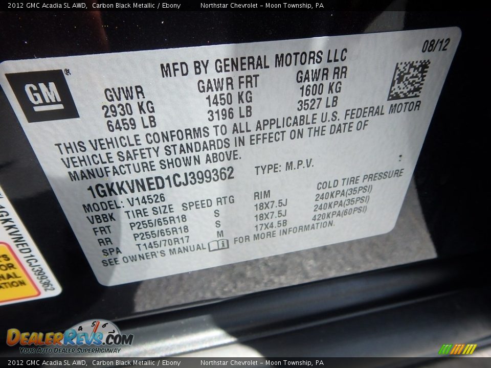 2012 GMC Acadia SL AWD Carbon Black Metallic / Ebony Photo #29