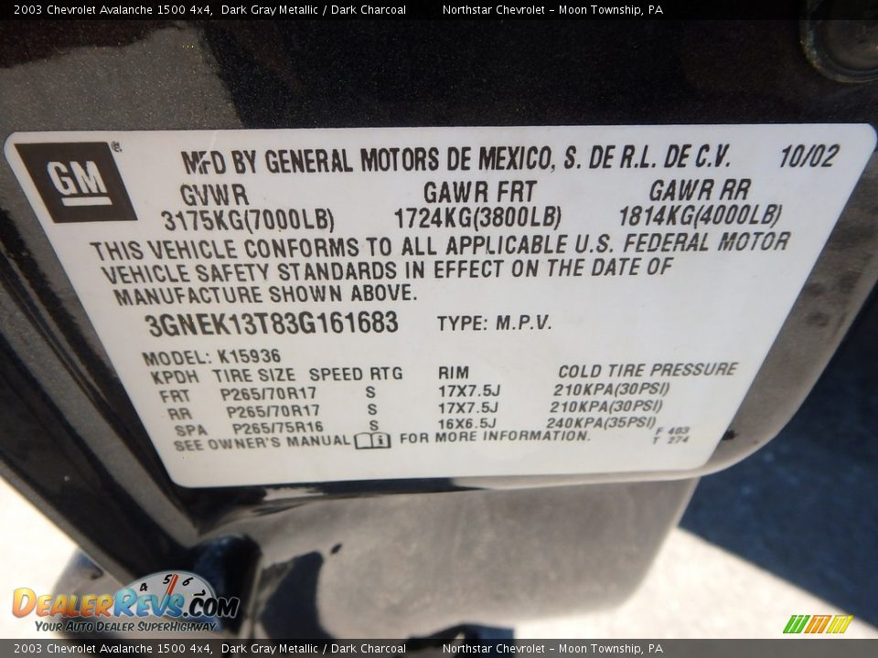2003 Chevrolet Avalanche 1500 4x4 Dark Gray Metallic / Dark Charcoal Photo #14