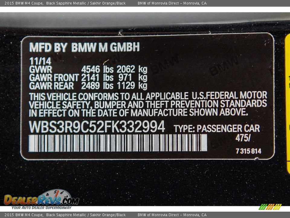 2015 BMW M4 Coupe Black Sapphire Metallic / Sakhir Orange/Black Photo #21