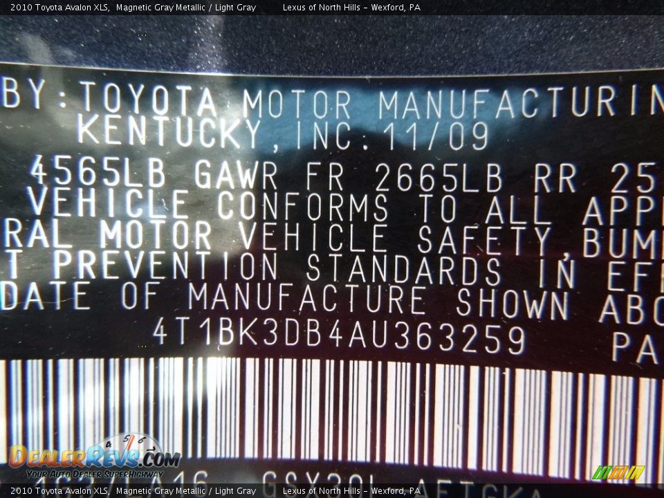 2010 Toyota Avalon XLS Magnetic Gray Metallic / Light Gray Photo #17