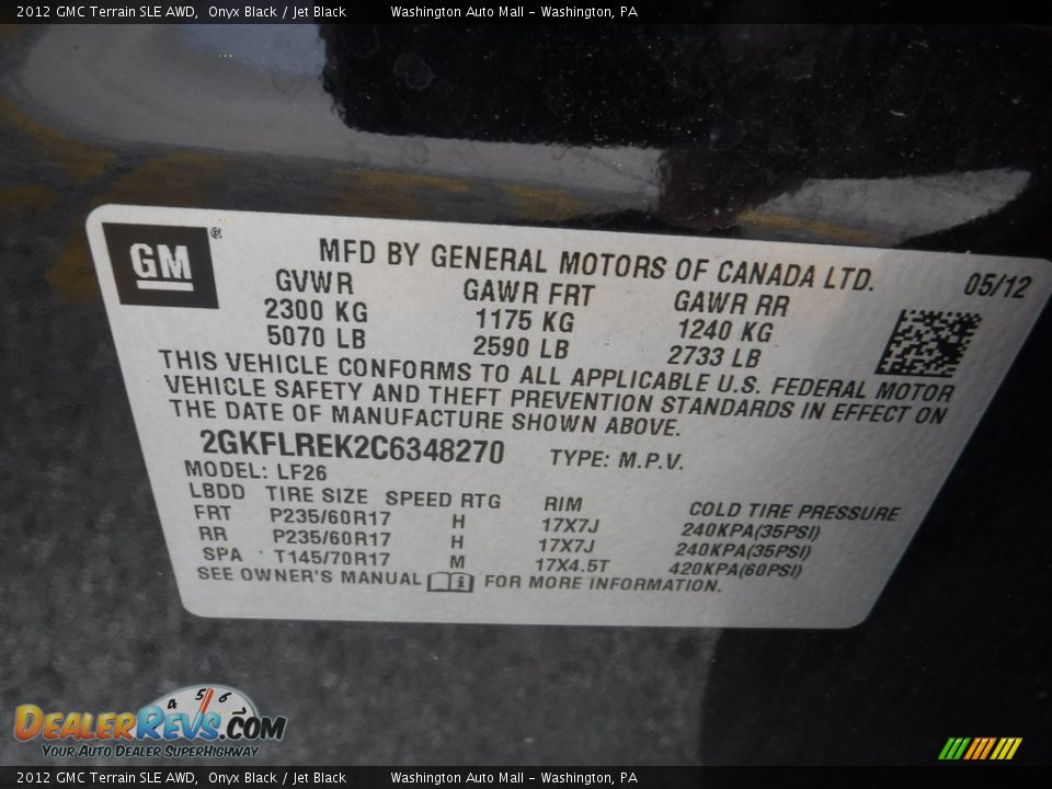 2012 GMC Terrain SLE AWD Onyx Black / Jet Black Photo #19