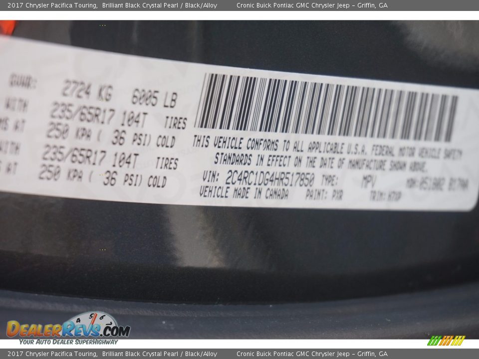 2017 Chrysler Pacifica Touring Brilliant Black Crystal Pearl / Black/Alloy Photo #18