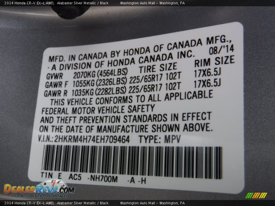2014 Honda CR-V EX-L AWD Alabaster Silver Metallic / Black Photo #19