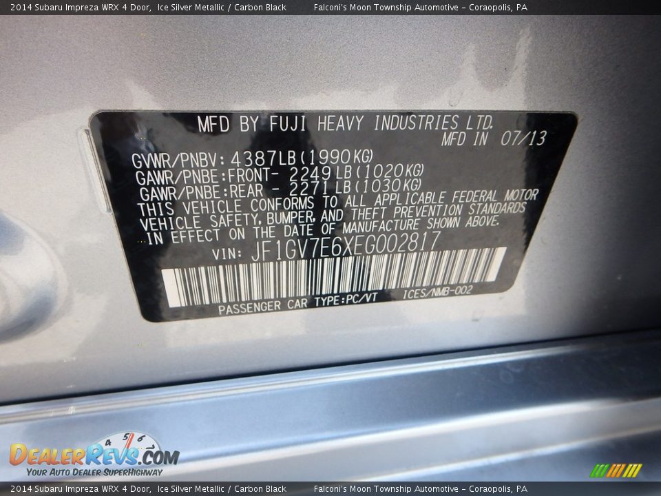 2014 Subaru Impreza WRX 4 Door Ice Silver Metallic / Carbon Black Photo #24