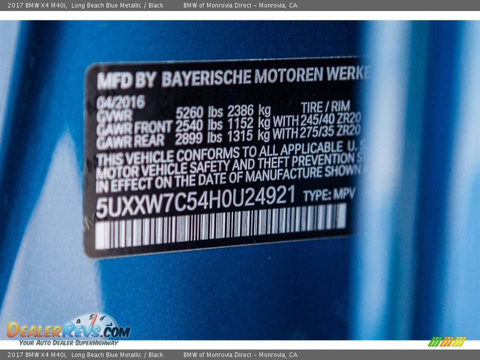 2017 BMW X4 M40i Long Beach Blue Metallic / Black Photo #7