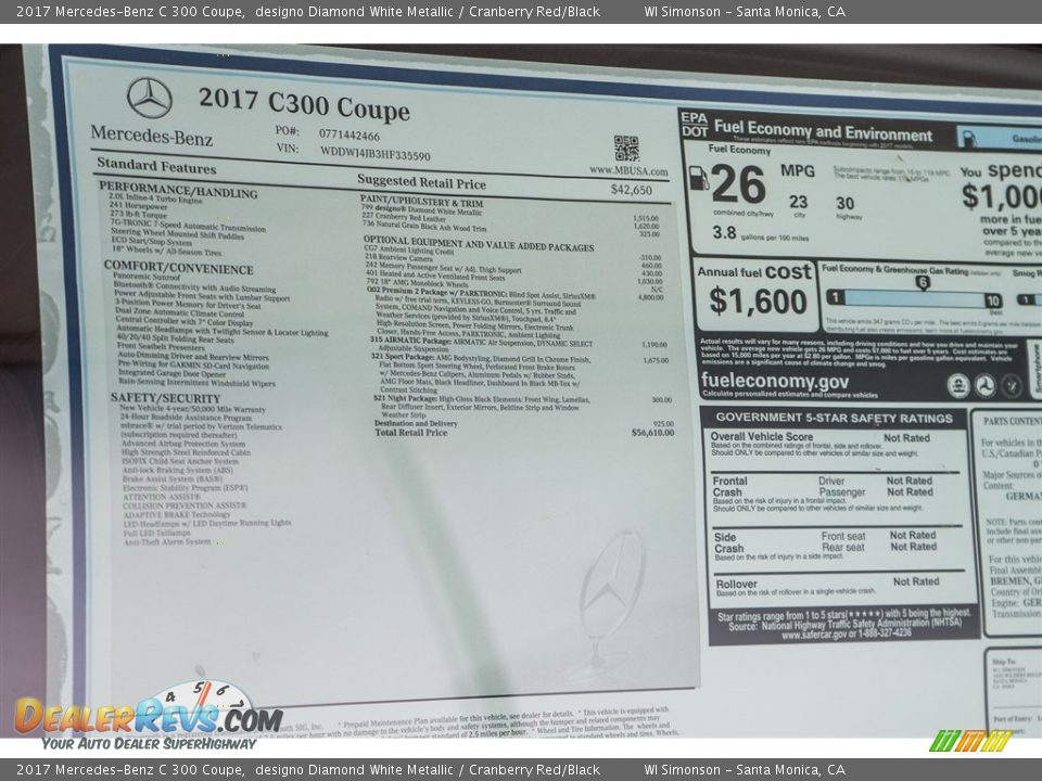 2017 Mercedes-Benz C 300 Coupe designo Diamond White Metallic / Cranberry Red/Black Photo #11