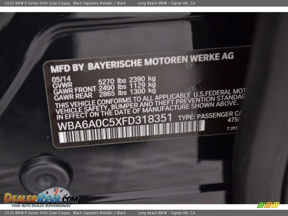 2015 BMW 6 Series 640i Gran Coupe Black Sapphire Metallic / Black Photo #30