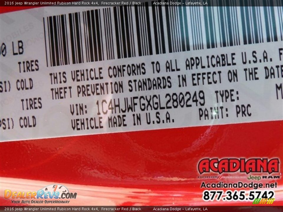 2016 Jeep Wrangler Unlimited Rubicon Hard Rock 4x4 Firecracker Red / Black Photo #13