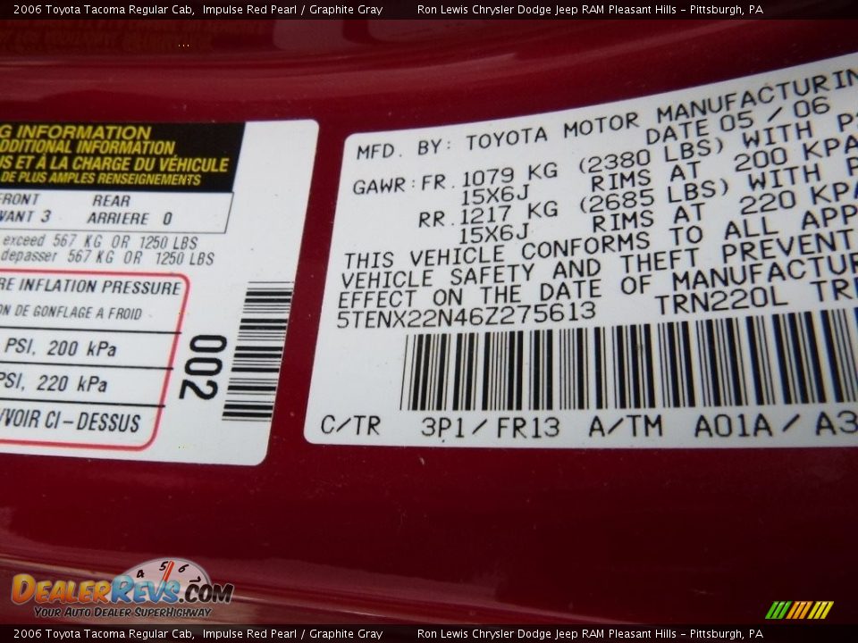 2006 Toyota Tacoma Regular Cab Impulse Red Pearl / Graphite Gray Photo #15