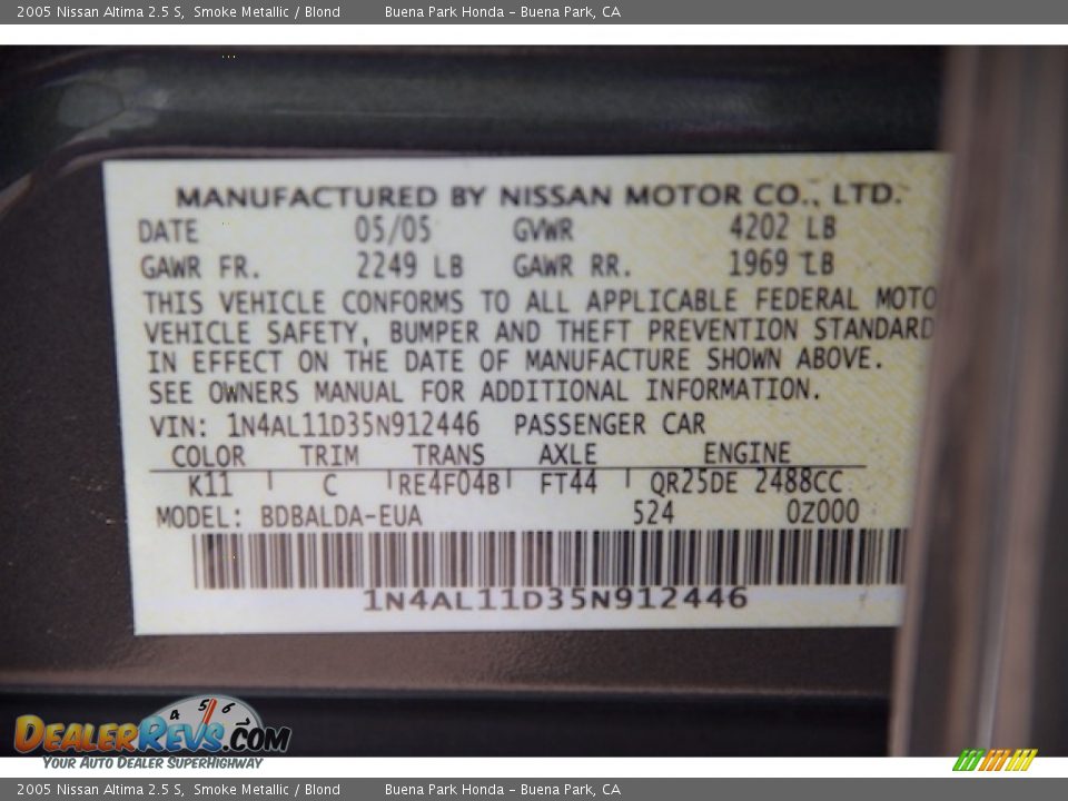 2005 Nissan Altima 2.5 S Smoke Metallic / Blond Photo #31