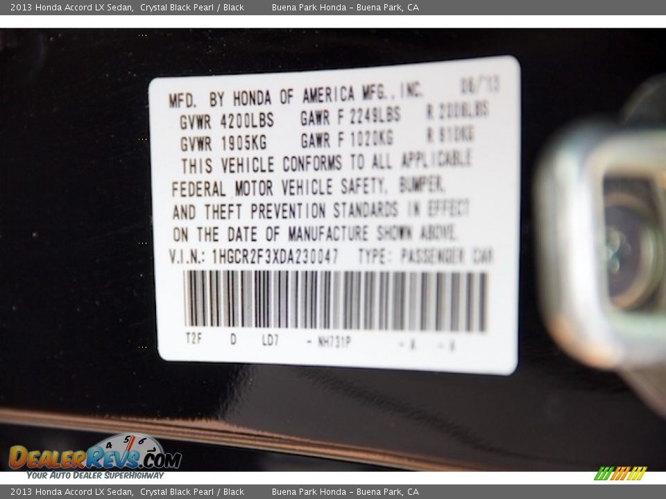 2013 Honda Accord LX Sedan Crystal Black Pearl / Black Photo #32