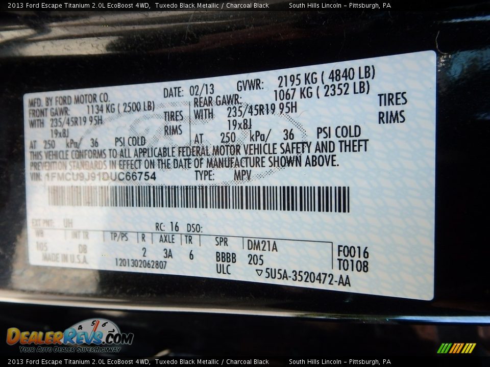 2013 Ford Escape Titanium 2.0L EcoBoost 4WD Tuxedo Black Metallic / Charcoal Black Photo #23