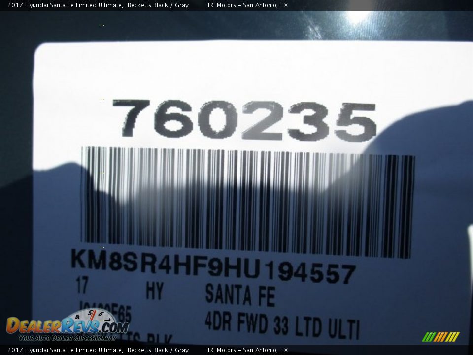 2017 Hyundai Santa Fe Limited Ultimate Becketts Black / Gray Photo #20