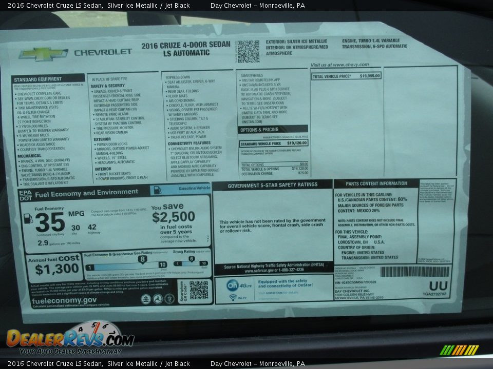 2016 Chevrolet Cruze LS Sedan Silver Ice Metallic / Jet Black Photo #8