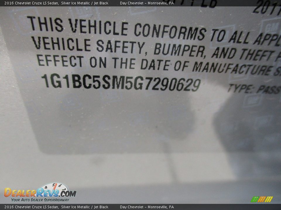 2016 Chevrolet Cruze LS Sedan Silver Ice Metallic / Jet Black Photo #19