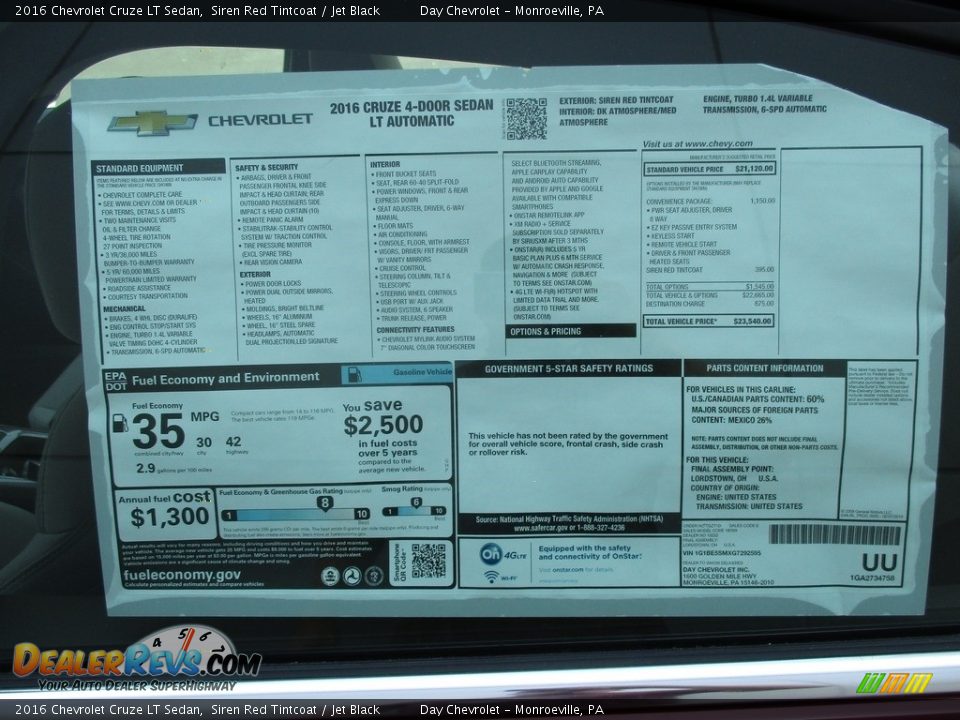2016 Chevrolet Cruze LT Sedan Siren Red Tintcoat / Jet Black Photo #8