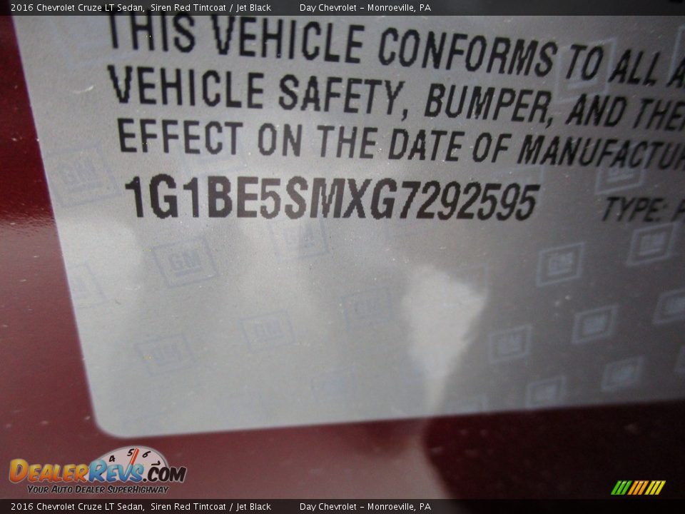 2016 Chevrolet Cruze LT Sedan Siren Red Tintcoat / Jet Black Photo #19