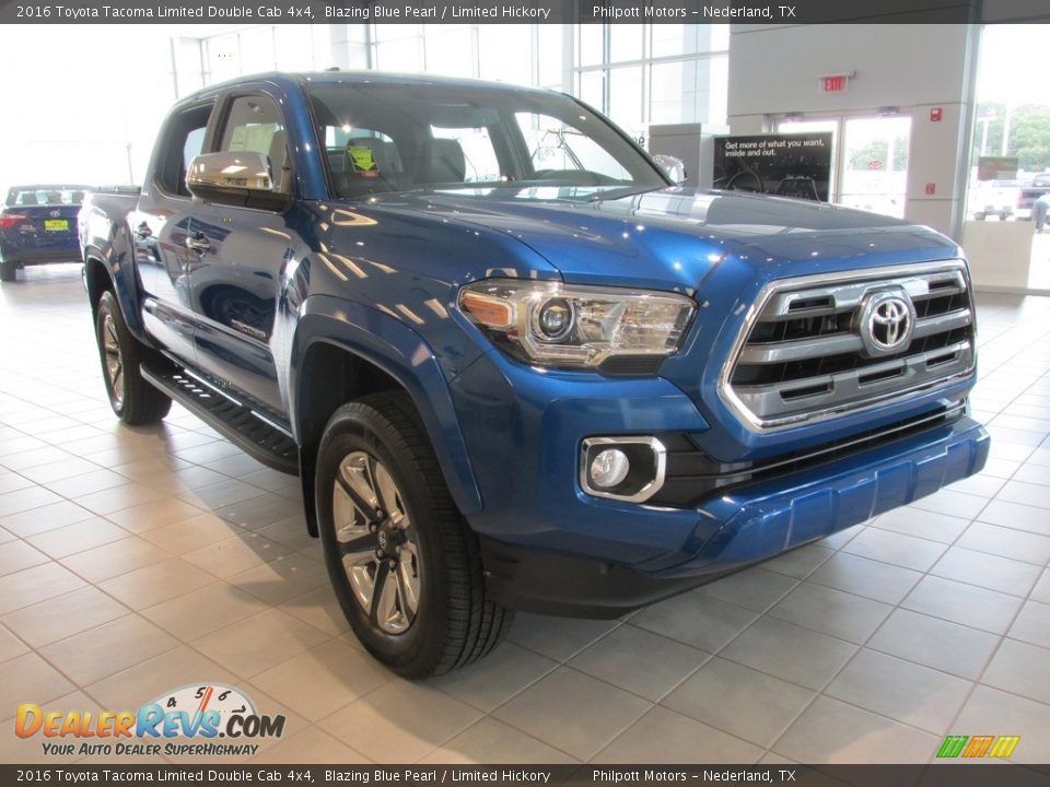 2016 Toyota Tacoma Limited Double Cab 4x4 Blazing Blue Pearl / Limited Hickory Photo #2