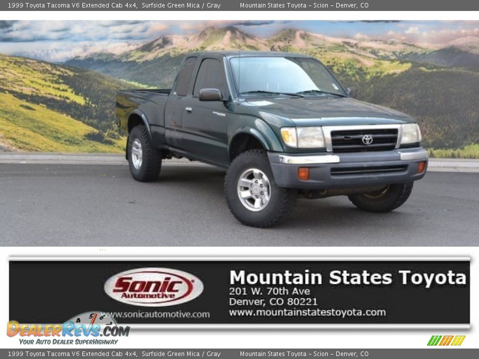 1999 Toyota Tacoma V6 Extended Cab 4x4 Surfside Green Mica / Gray Photo #1