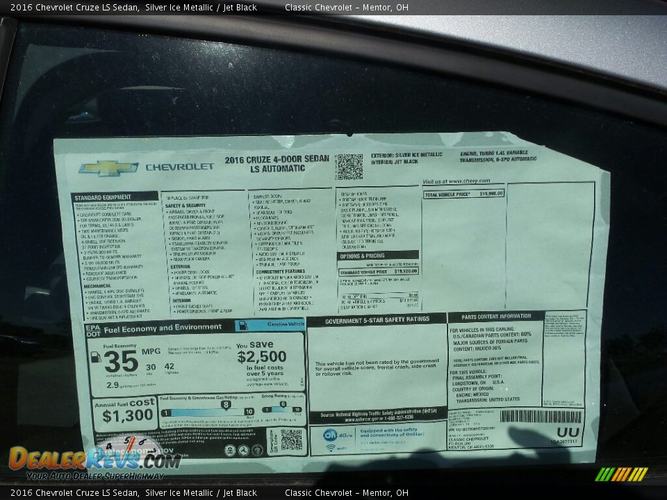 2016 Chevrolet Cruze LS Sedan Silver Ice Metallic / Jet Black Photo #6