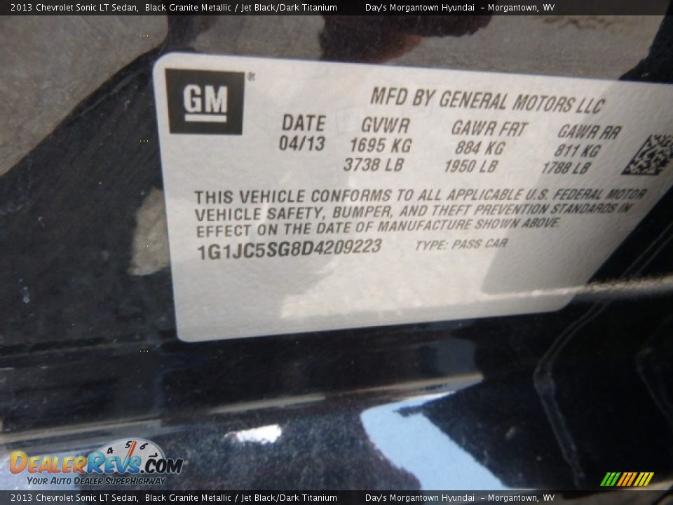 2013 Chevrolet Sonic LT Sedan Black Granite Metallic / Jet Black/Dark Titanium Photo #25