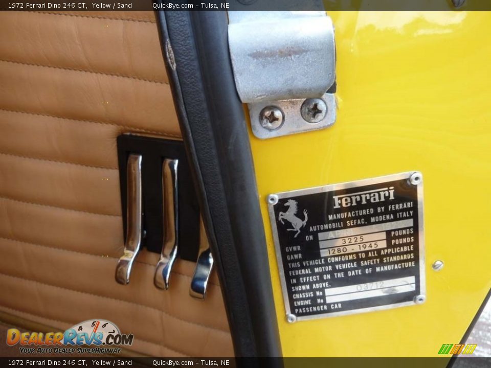 Info Tag of 1972 Ferrari Dino 246 GT Photo #11