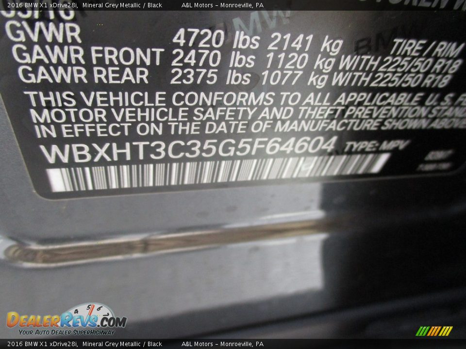 2016 BMW X1 xDrive28i Mineral Grey Metallic / Black Photo #19