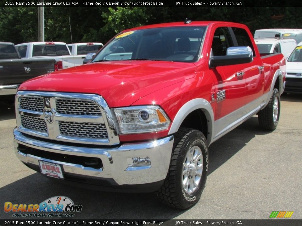 2015 Ram 2500 Laramie Crew Cab 4x4 Flame Red / Canyon Brown/Light Frost Beige Photo #1