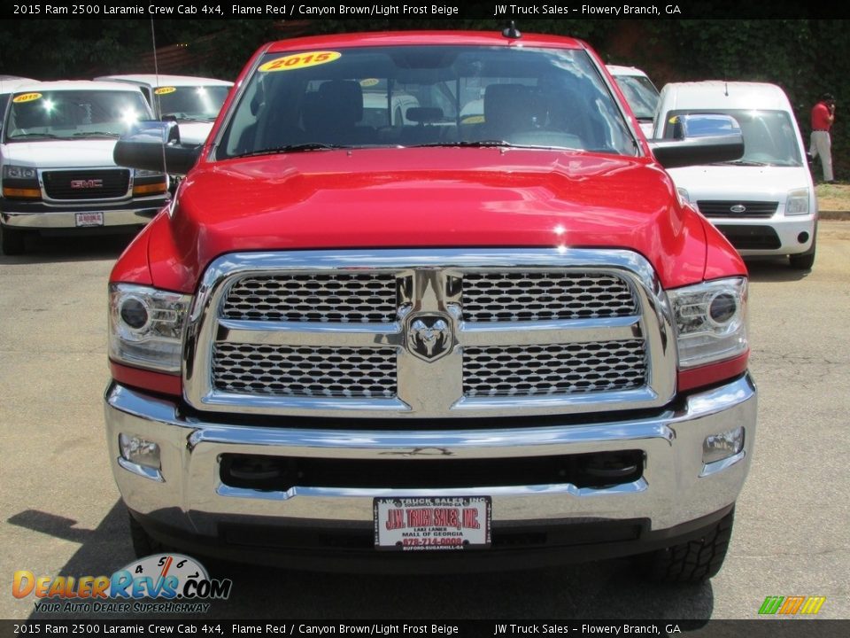 2015 Ram 2500 Laramie Crew Cab 4x4 Flame Red / Canyon Brown/Light Frost Beige Photo #2