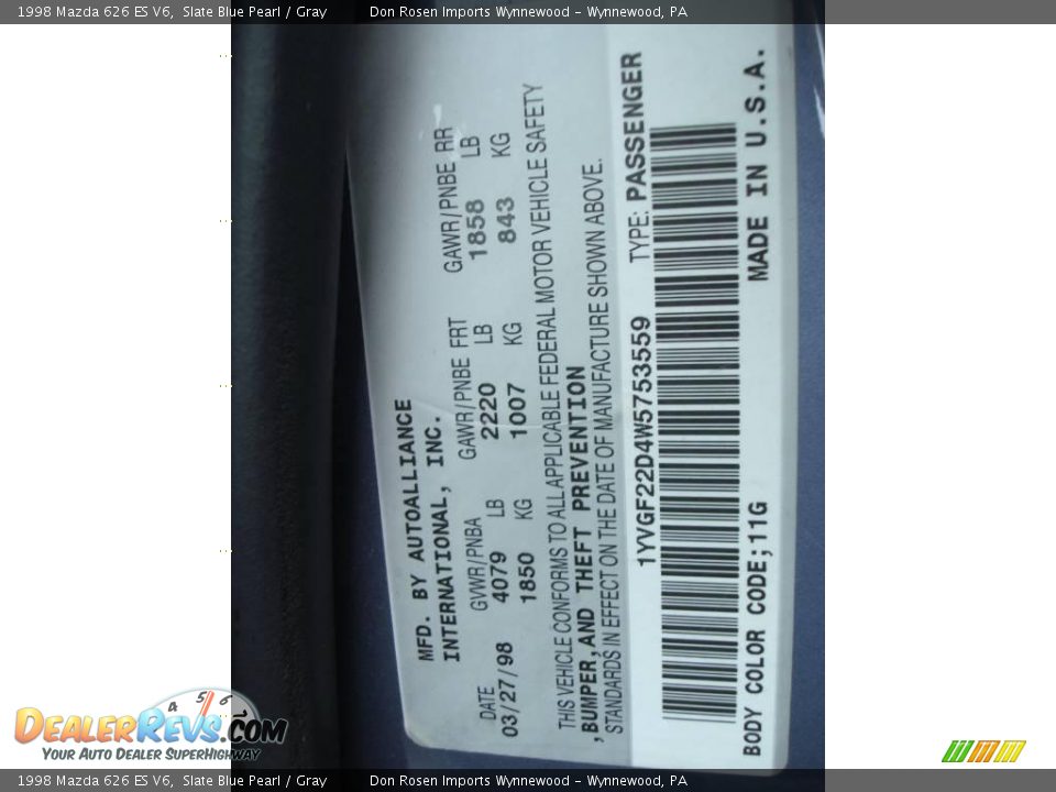 1998 Mazda 626 ES V6 Slate Blue Pearl / Gray Photo #34