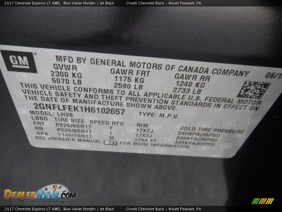 2017 Chevrolet Equinox LT AWD Blue Velvet Metallic / Jet Black Photo #25