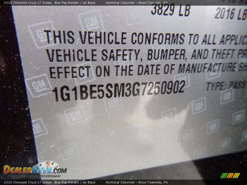 2016 Chevrolet Cruze LT Sedan Blue Ray Metallic / Jet Black Photo #15