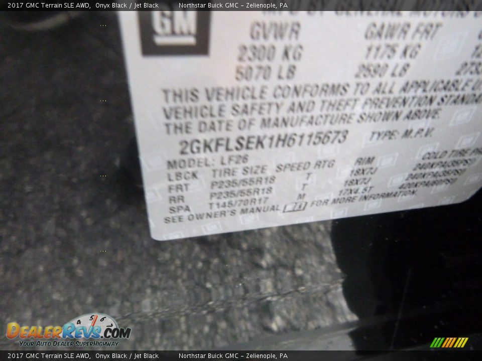 2017 GMC Terrain SLE AWD Onyx Black / Jet Black Photo #15
