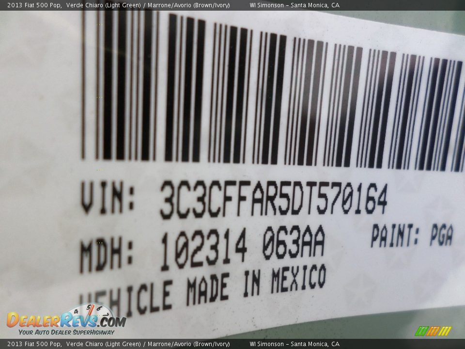 2013 Fiat 500 Pop Verde Chiaro (Light Green) / Marrone/Avorio (Brown/Ivory) Photo #26