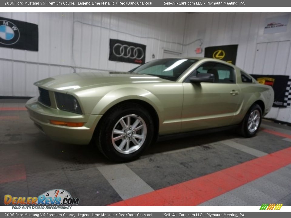 2006 Ford Mustang V6 Premium Coupe Legend Lime Metallic / Red/Dark Charcoal Photo #2