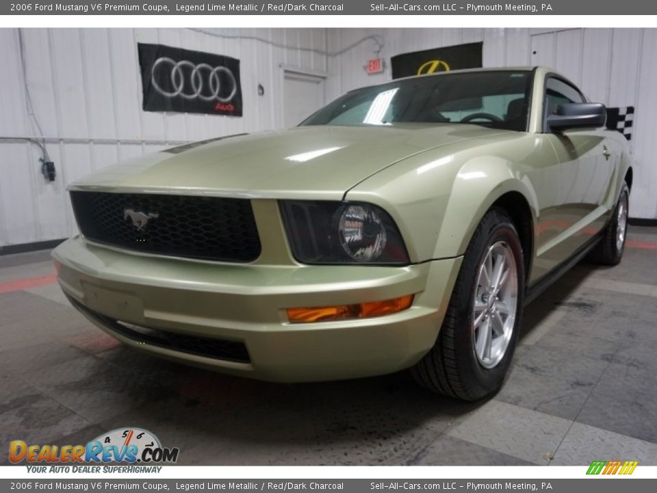 2006 Ford Mustang V6 Premium Coupe Legend Lime Metallic / Red/Dark Charcoal Photo #3