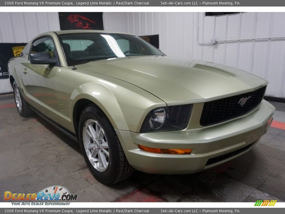 2006 Ford Mustang V6 Premium Coupe Legend Lime Metallic / Red/Dark Charcoal Photo #5