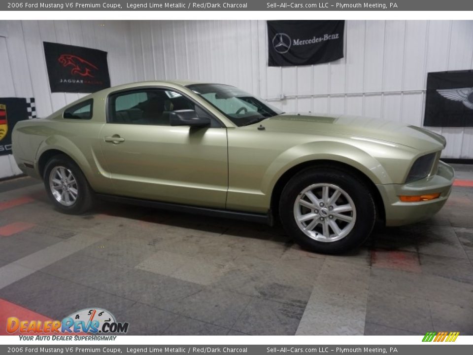 2006 Ford Mustang V6 Premium Coupe Legend Lime Metallic / Red/Dark Charcoal Photo #6