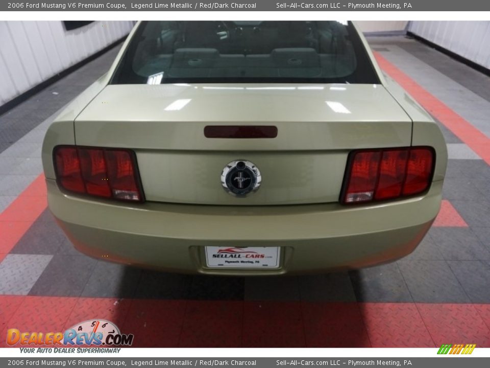 2006 Ford Mustang V6 Premium Coupe Legend Lime Metallic / Red/Dark Charcoal Photo #9